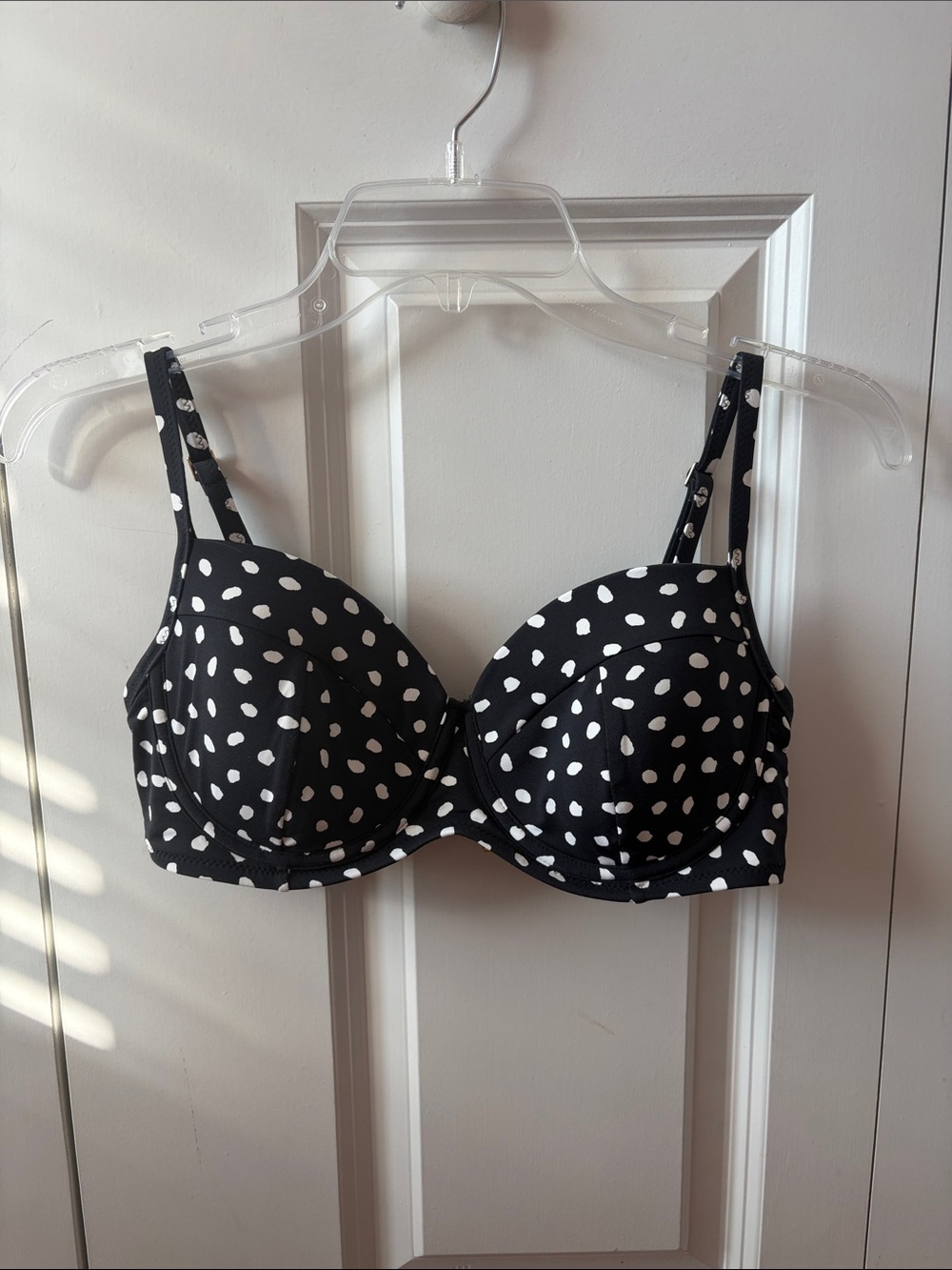 Lands’ End Black & White Polka Dot Underwire Bikini Top Size 32D/34C